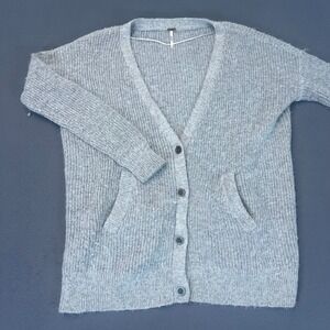 Free People Womens Med Wool‎ Blend Cardigan Sweater Button Front Boho Y2K Grey